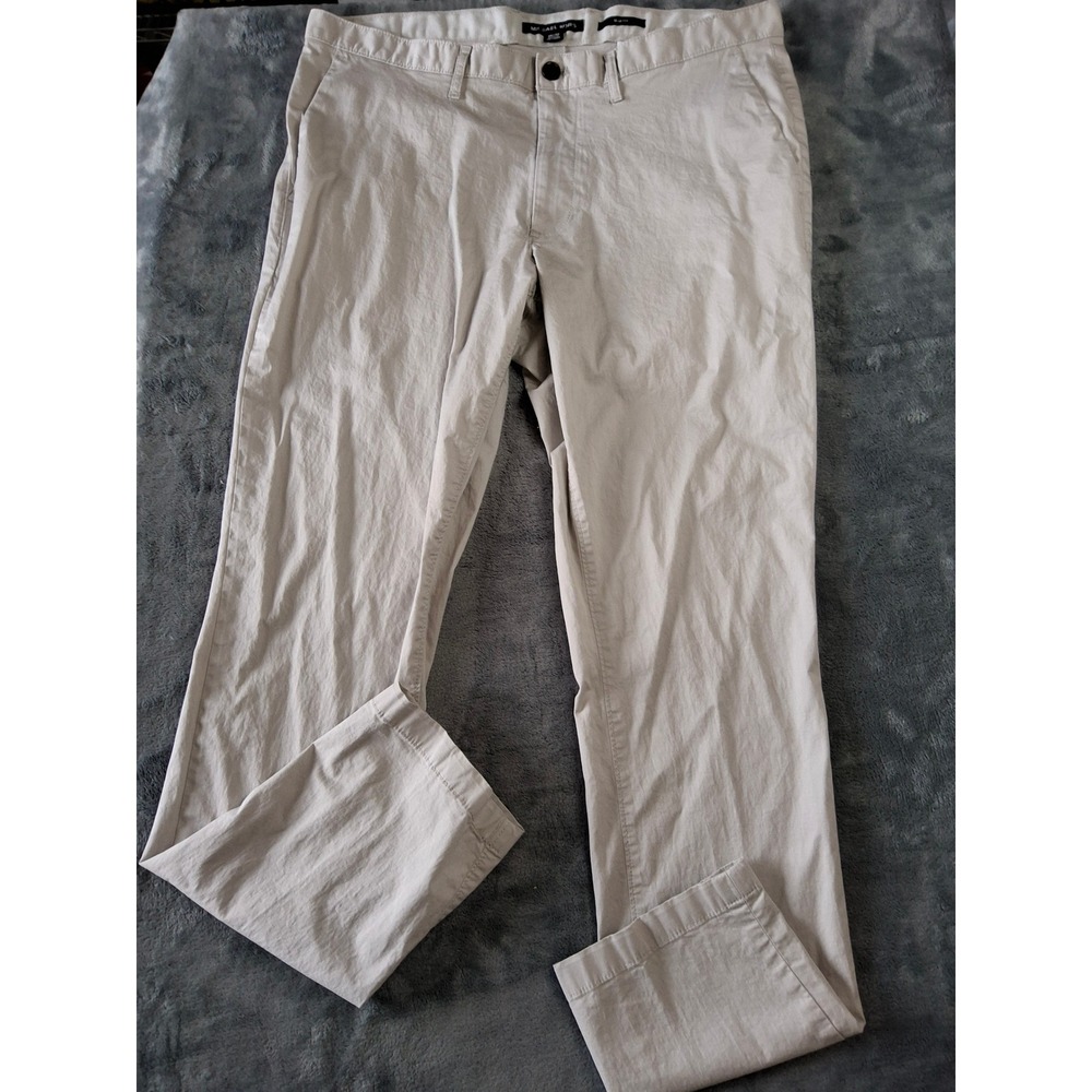 Michael Kors Mens Slim Fit Chino Pants Light Khaki Beige 36x32 Flat Front Cotton